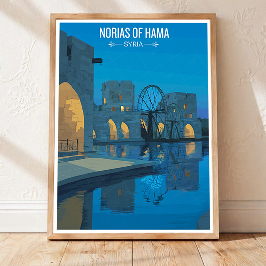 Norias of Hama - Syria - Travel Poster Print Modern Style Wall Art - Art Print - Travel Art Poster