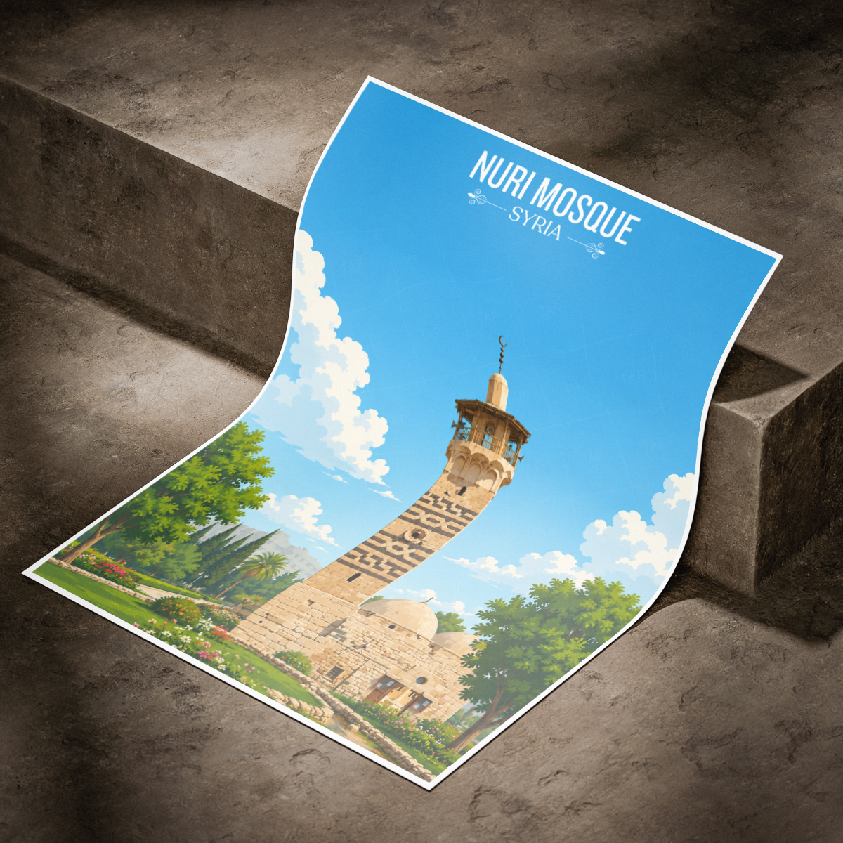 Nuri Mosque - Syria - Travel Poster Print Modern Style Wall Art