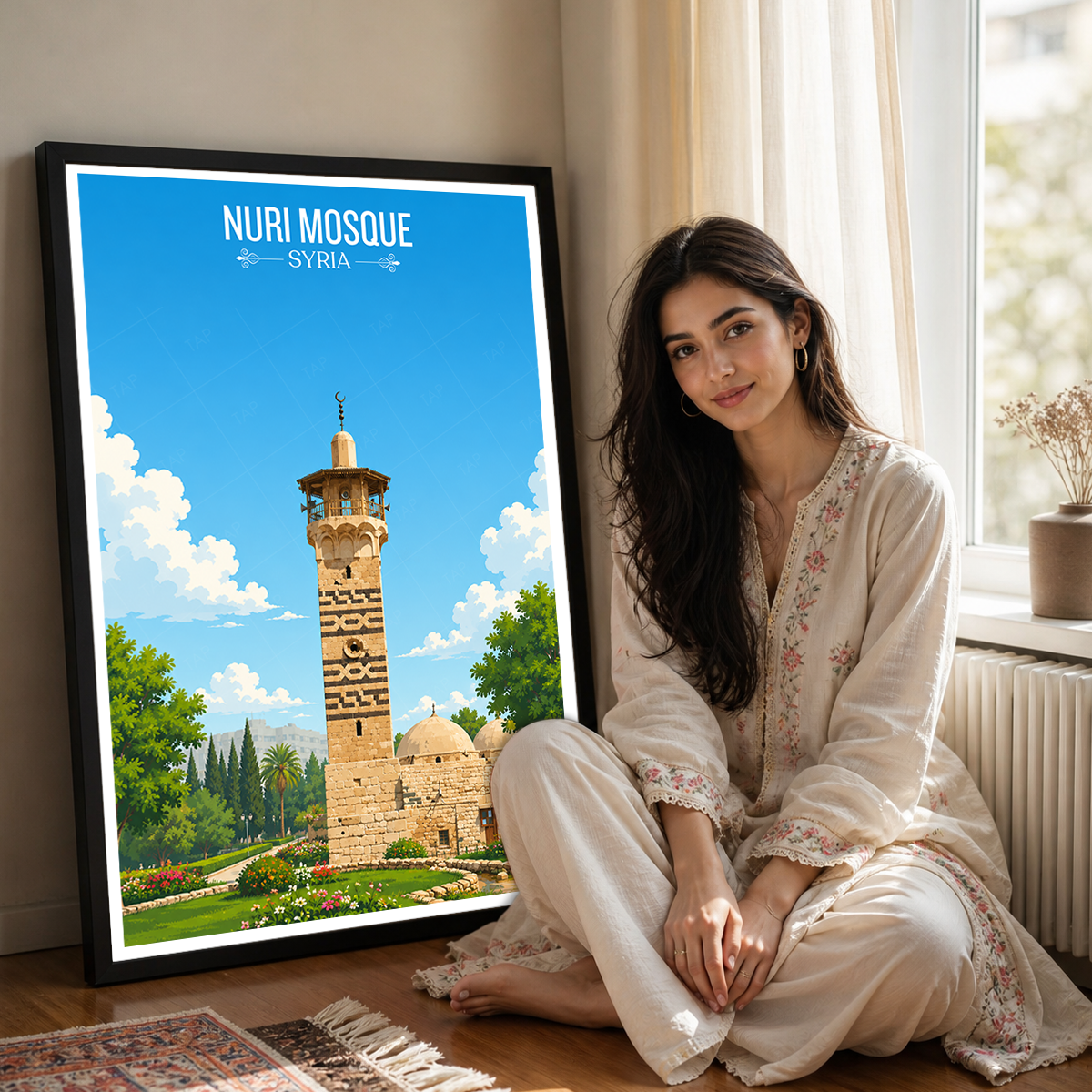 Nuri Mosque - Syria - Travel Poster Print Modern Style Wall Art