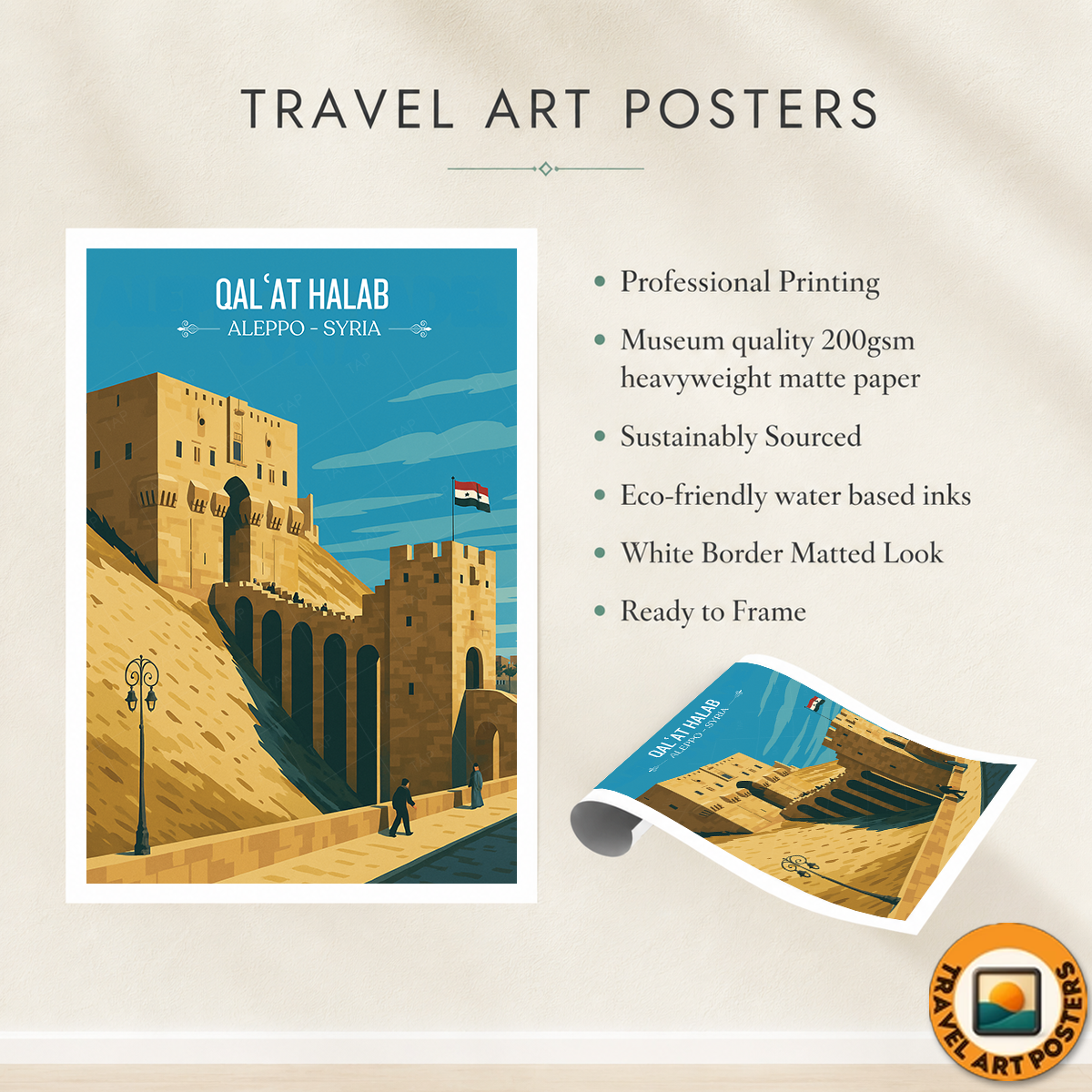 Qalʿat Halab - Syria - Travel Poster Print Modern Style Wall Art