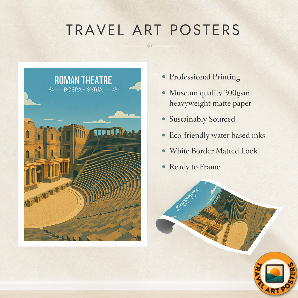 Roman Theatre - Syria - Travel Poster Print Modern Style Wall Art