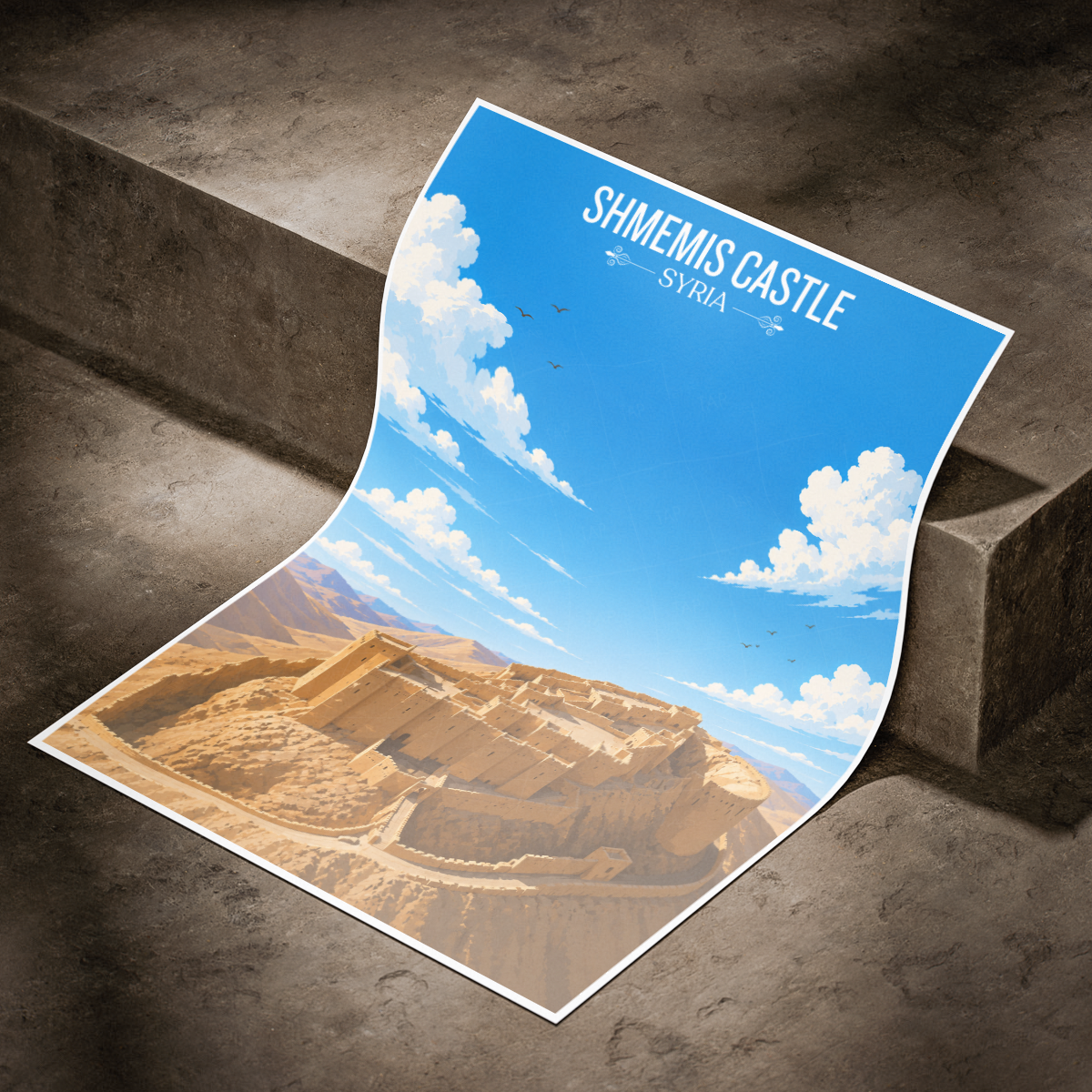 Shmemis Castle - Syria - Travel Poster Print Modern Style Wall Art