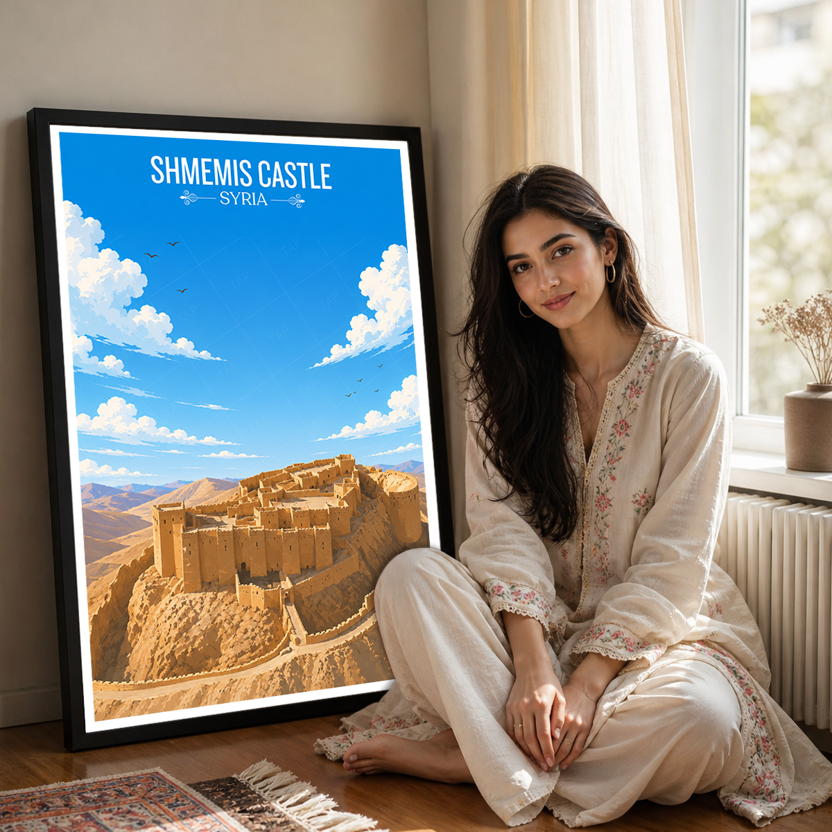 Shmemis Castle - Syria - Travel Poster Print Modern Style Wall Art
