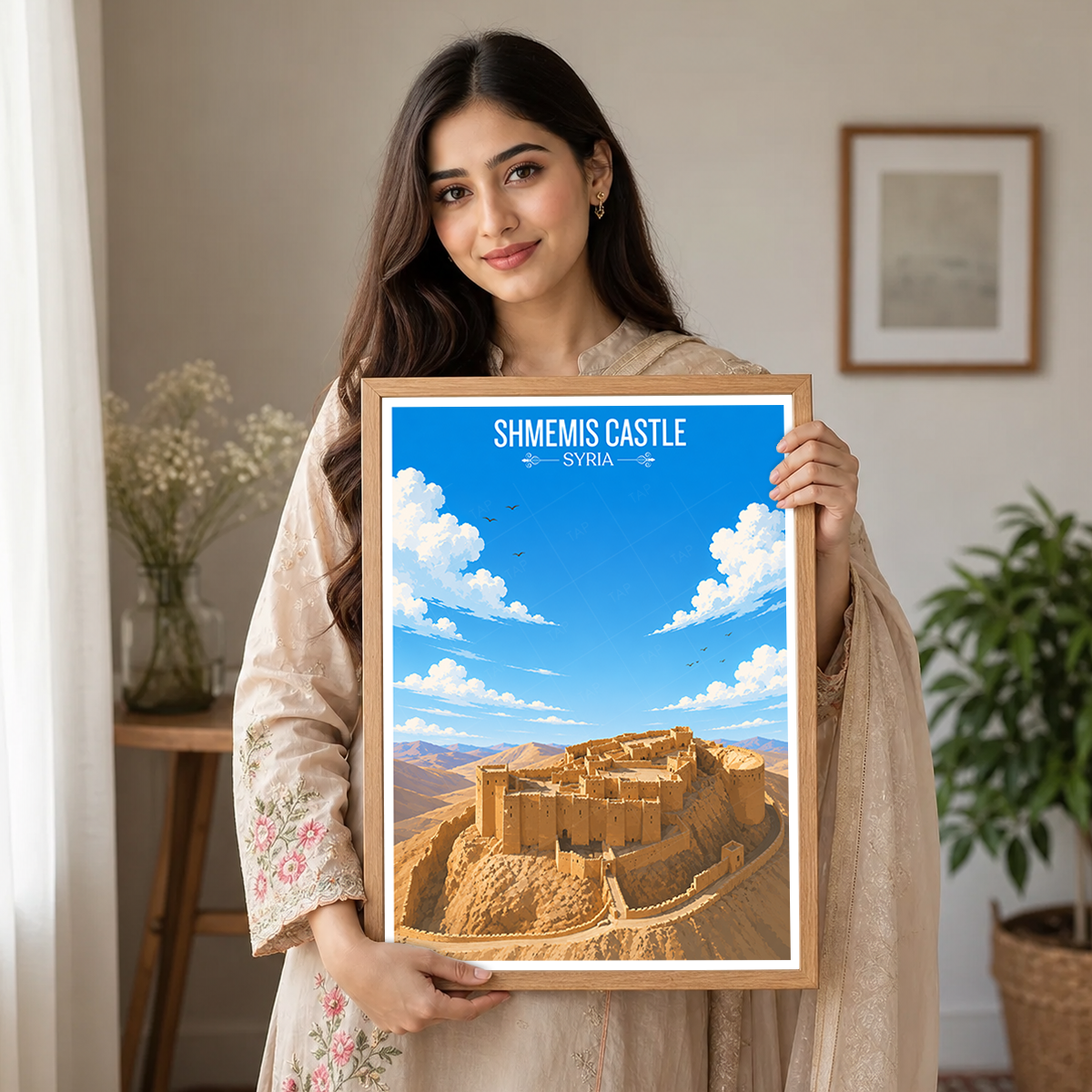 Shmemis Castle - Syria - Travel Poster Print Modern Style Wall Art