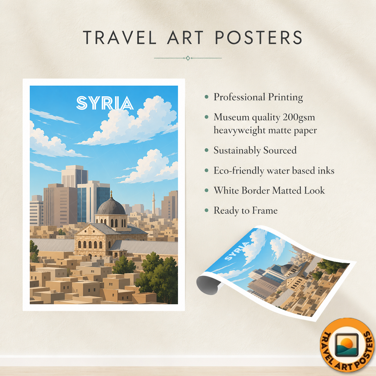 Syria - Syria - Travel Poster Print Modern Style Wall Art