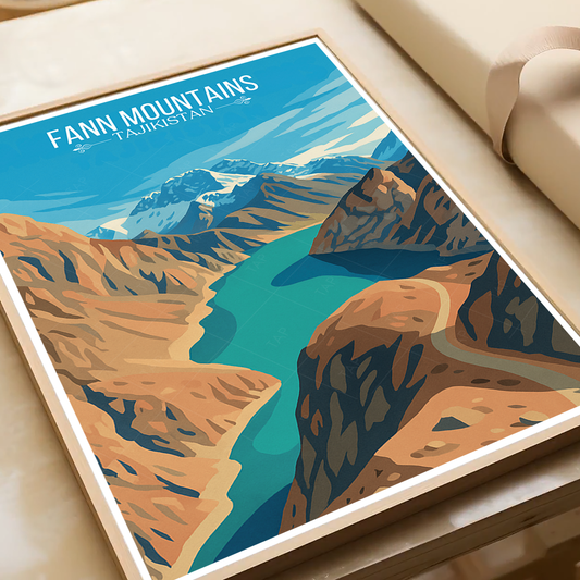 Fann Mountains - Tajikistan - Travel Poster Print Modern Style Wall Art - Art Print - Travel Art Poster