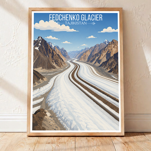 Fedchenko Glacier - Tajikistan - Travel Poster Print Modern Style Wall Art - Art Print - Travel Art Poster