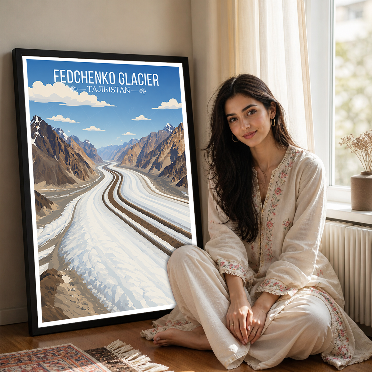 Fedchenko Glacier - Tajikistan - Travel Poster Print Modern Style Wall Art