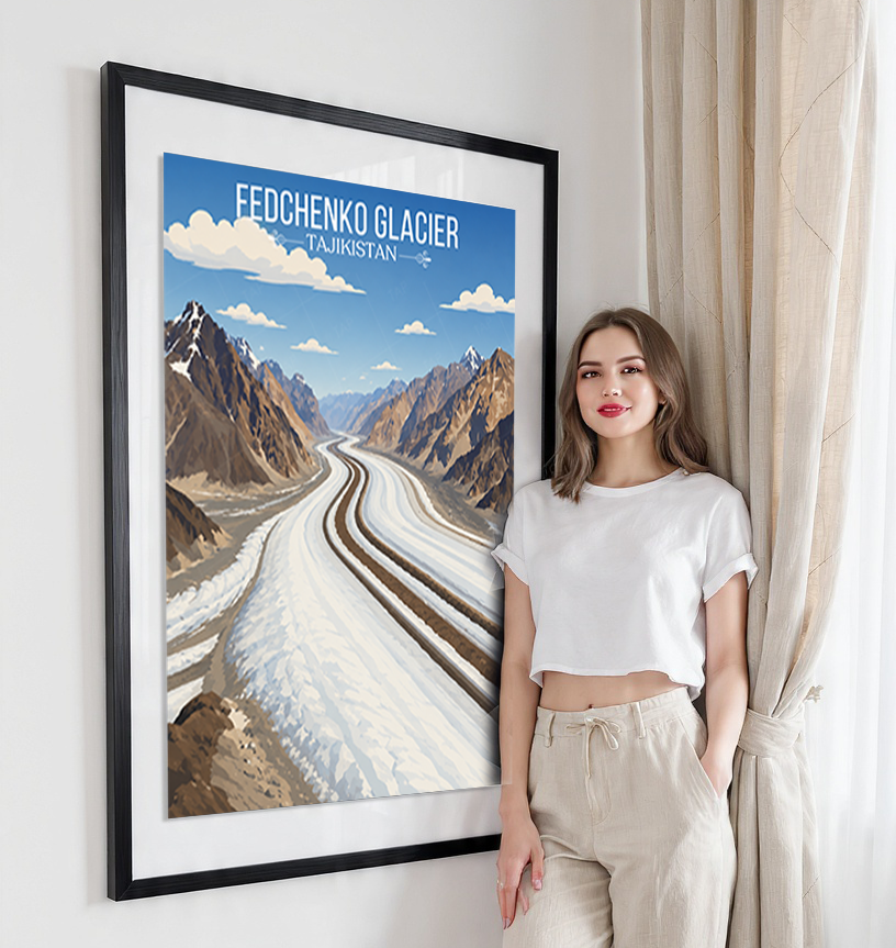 Fedchenko Glacier - Tajikistan - Travel Poster Print Modern Style Wall Art