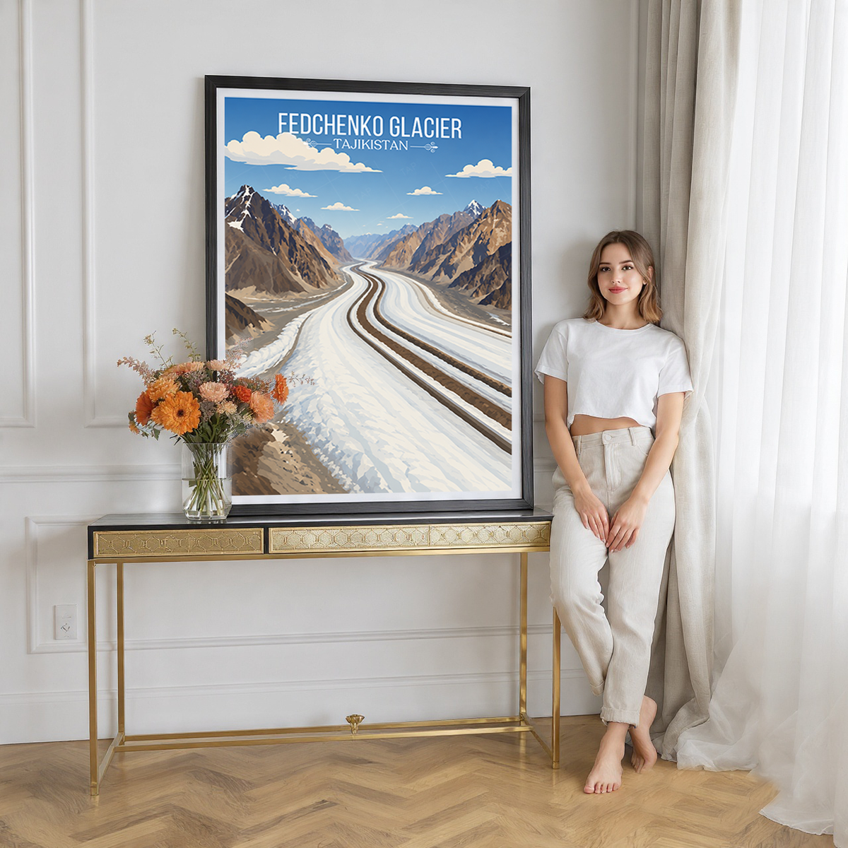 Fedchenko Glacier - Tajikistan - Travel Poster Print Modern Style Wall Art