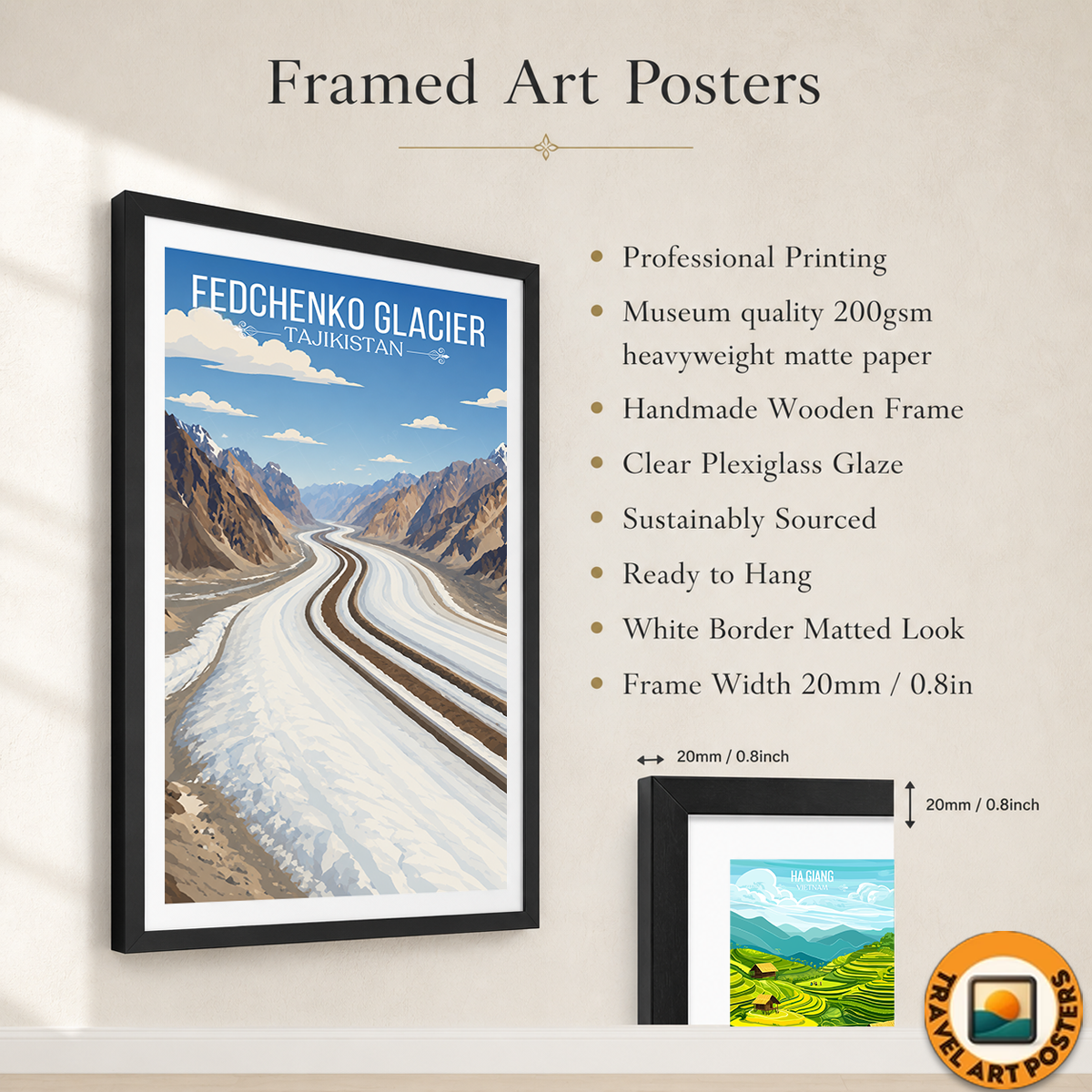 Fedchenko Glacier - Tajikistan - Travel Poster Print Modern Style Wall Art