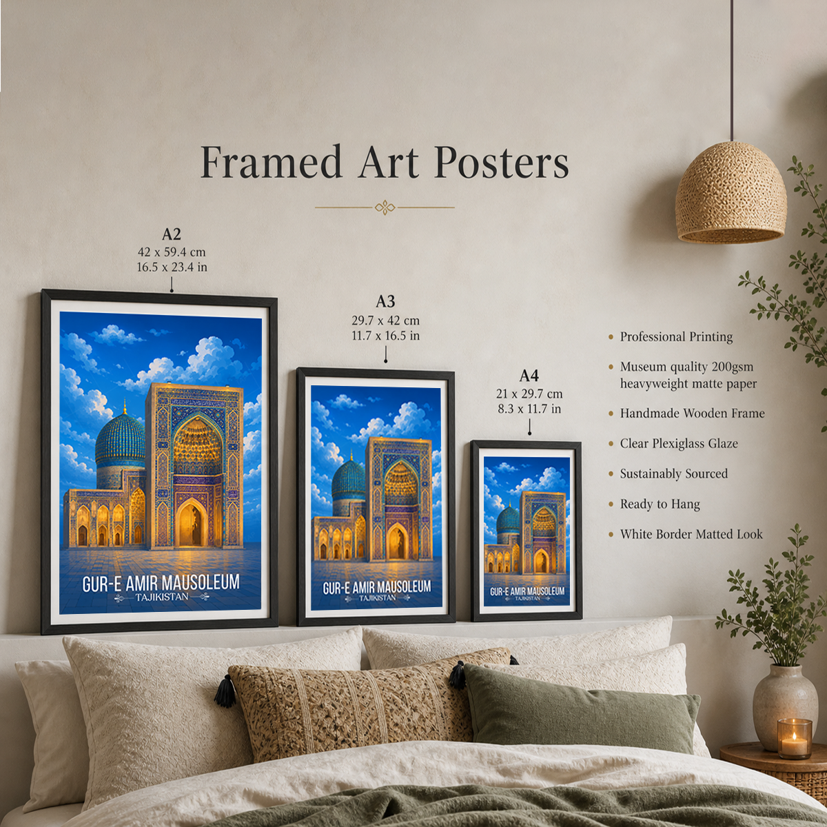 Gur-e-Amir Masuoleum - Tajikistan - Travel Poster Print Modern Style Wall Art