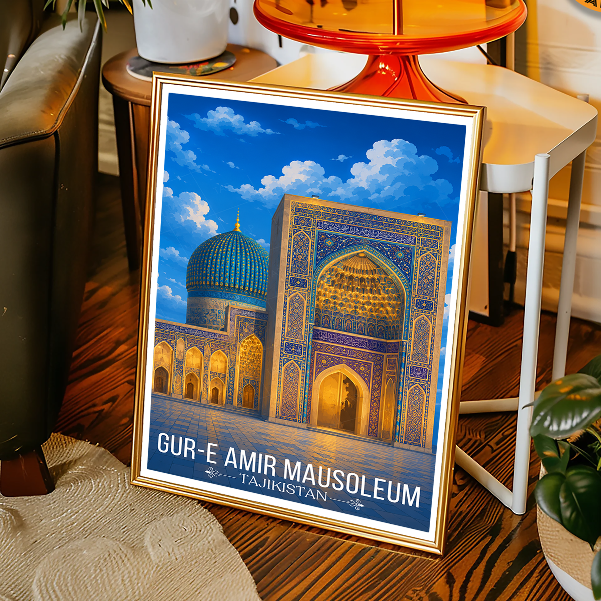 Gur-e-Amir Masuoleum - Tajikistan - Travel Poster Print Modern Style Wall Art