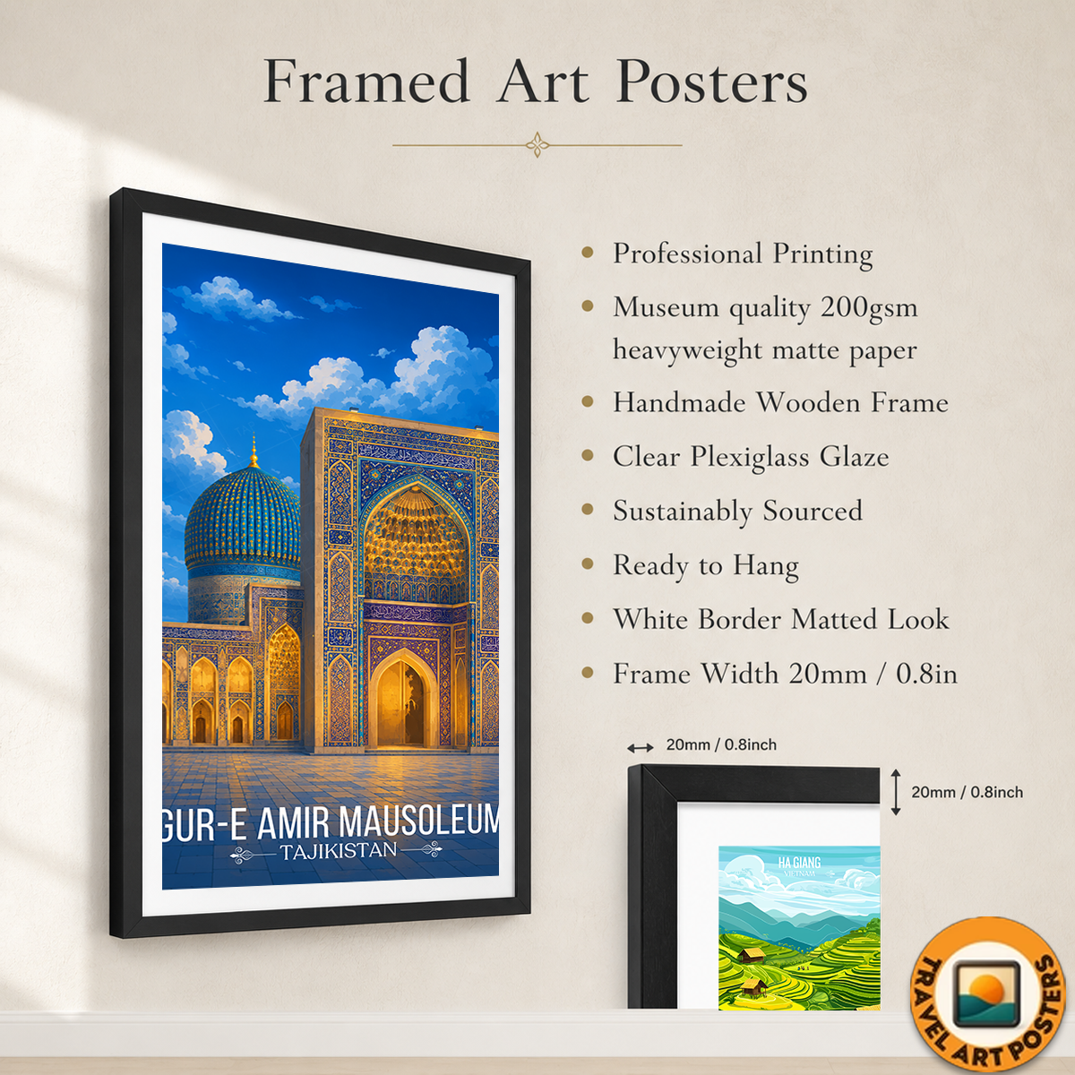 Gur-e-Amir Masuoleum - Tajikistan - Travel Poster Print Modern Style Wall Art