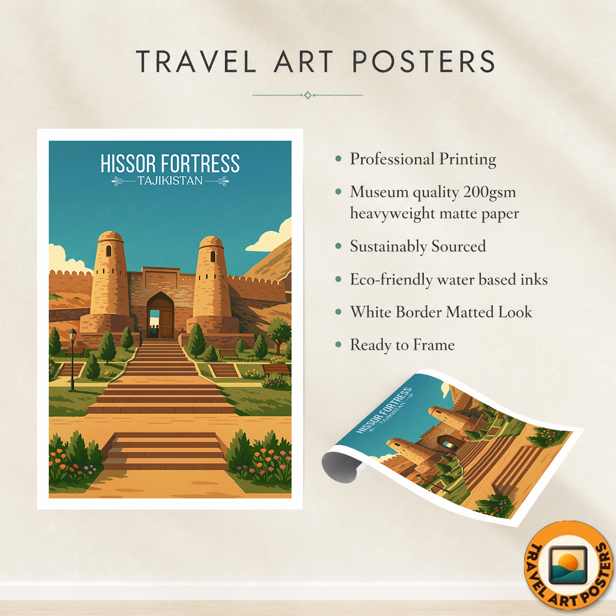 Hissor Fortress - Tajikistan - Travel Poster Print Modern Style Wall Art