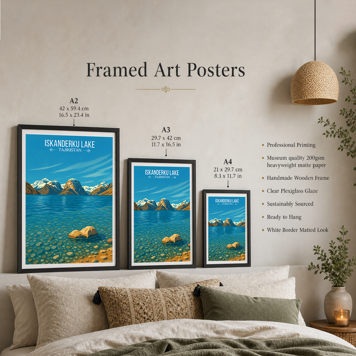 Iskanderku Lake - Tajikistan - Travel Poster Print Modern Style Wall Art