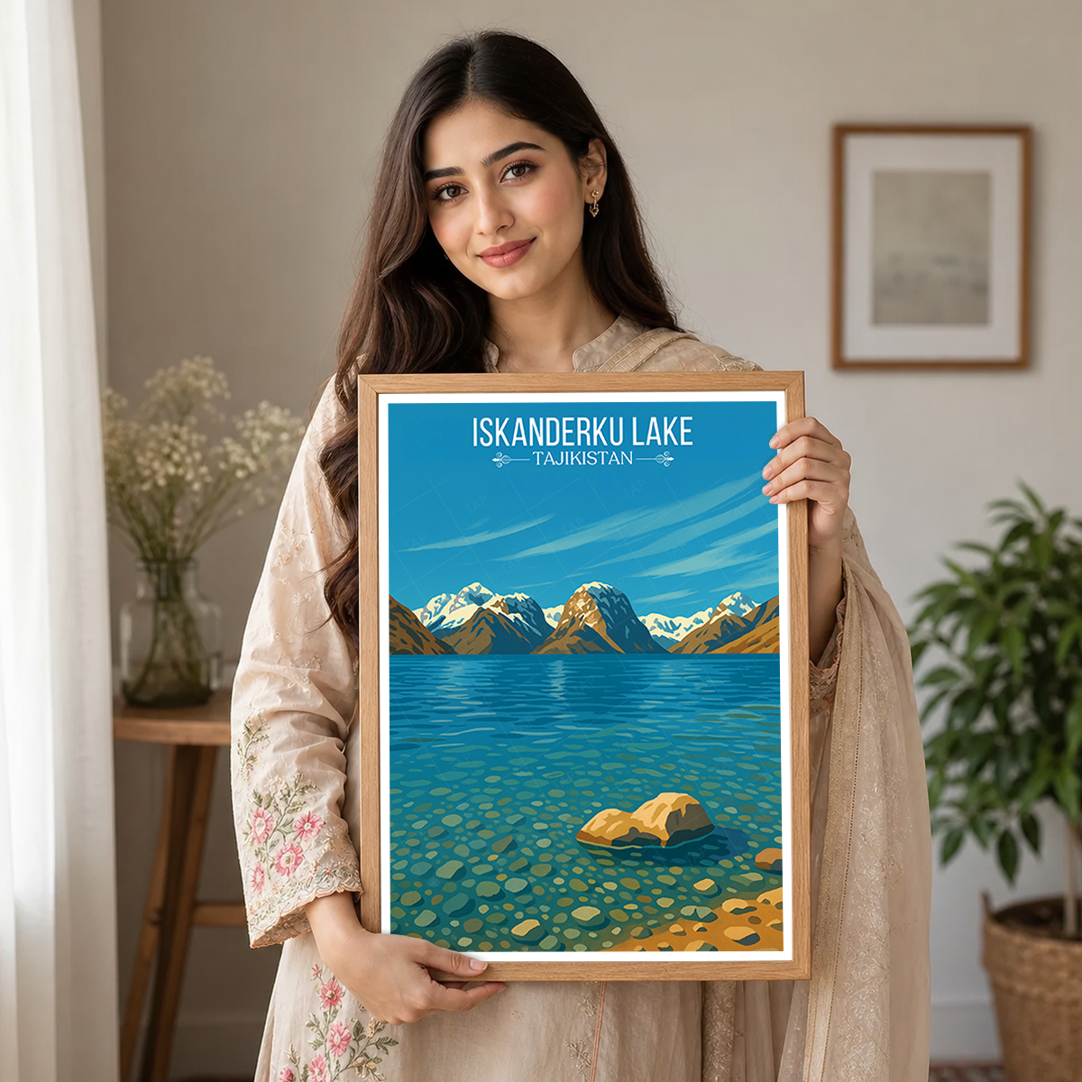 Iskanderku Lake - Tajikistan - Travel Poster Print Modern Style Wall Art