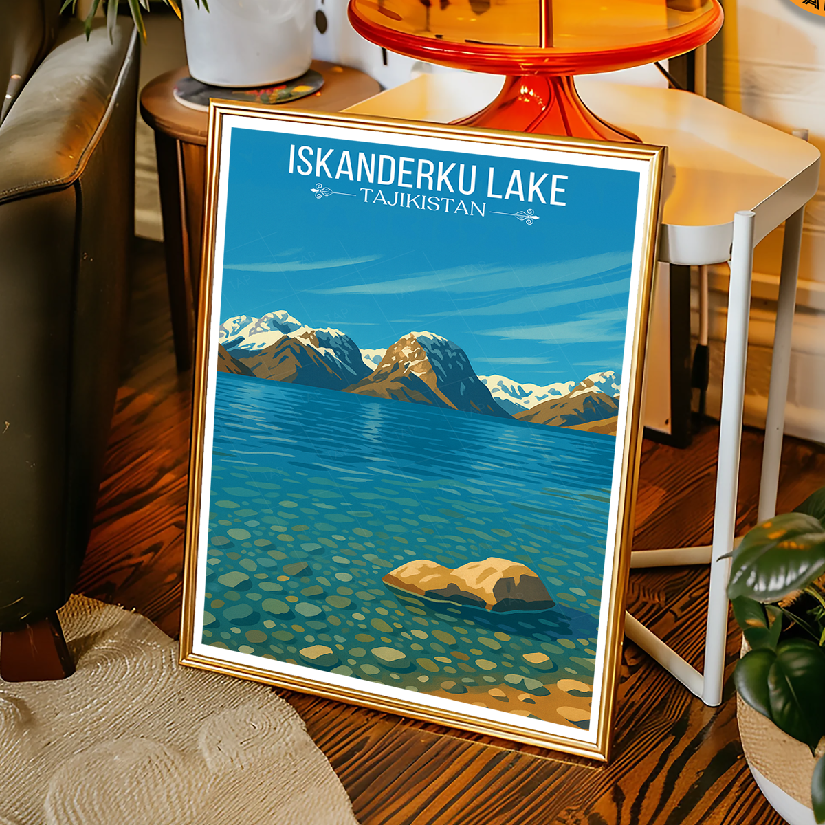 Iskanderku Lake - Tajikistan - Travel Poster Print Modern Style Wall Art