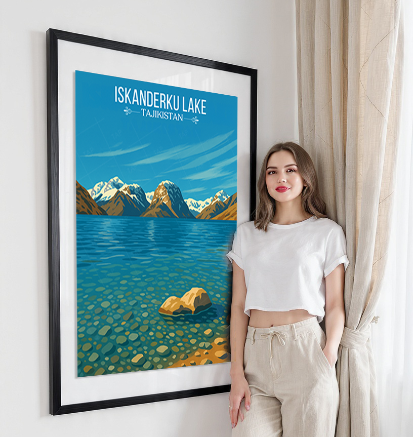 Iskanderku Lake - Tajikistan - Travel Poster Print Modern Style Wall Art