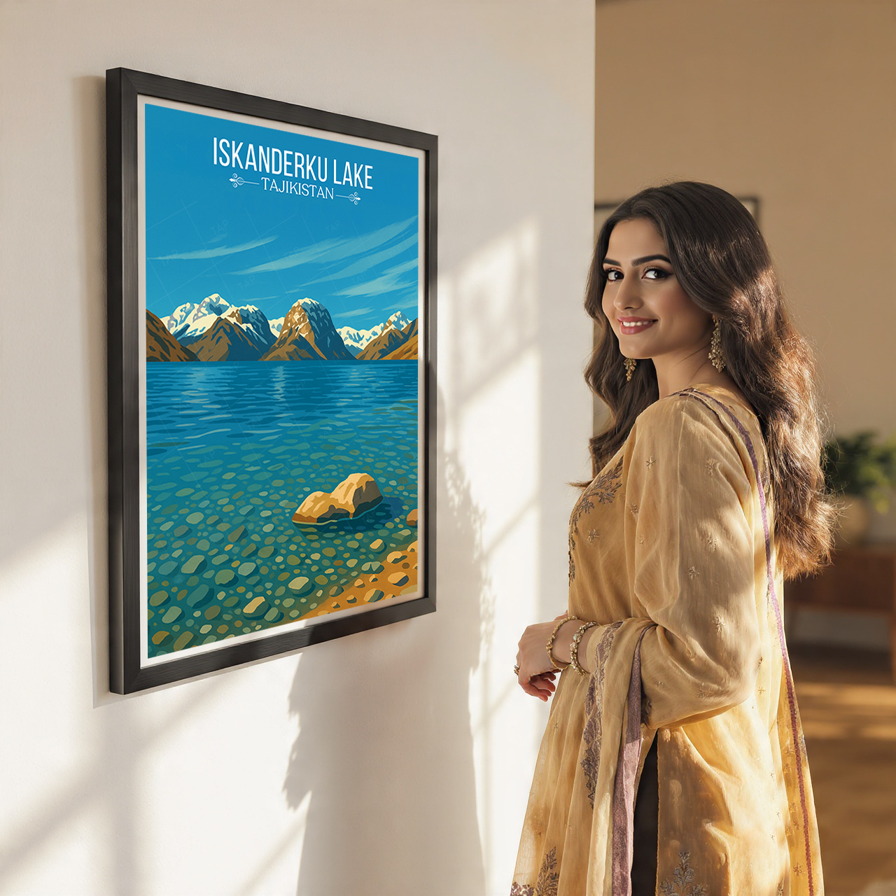 Iskanderku Lake - Tajikistan - Travel Poster Print Modern Style Wall Art