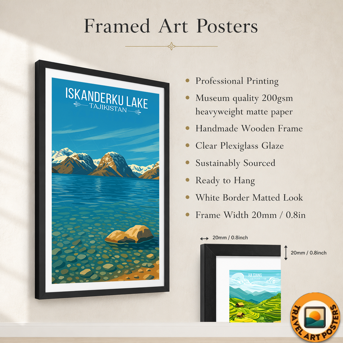 Iskanderku Lake - Tajikistan - Travel Poster Print Modern Style Wall Art