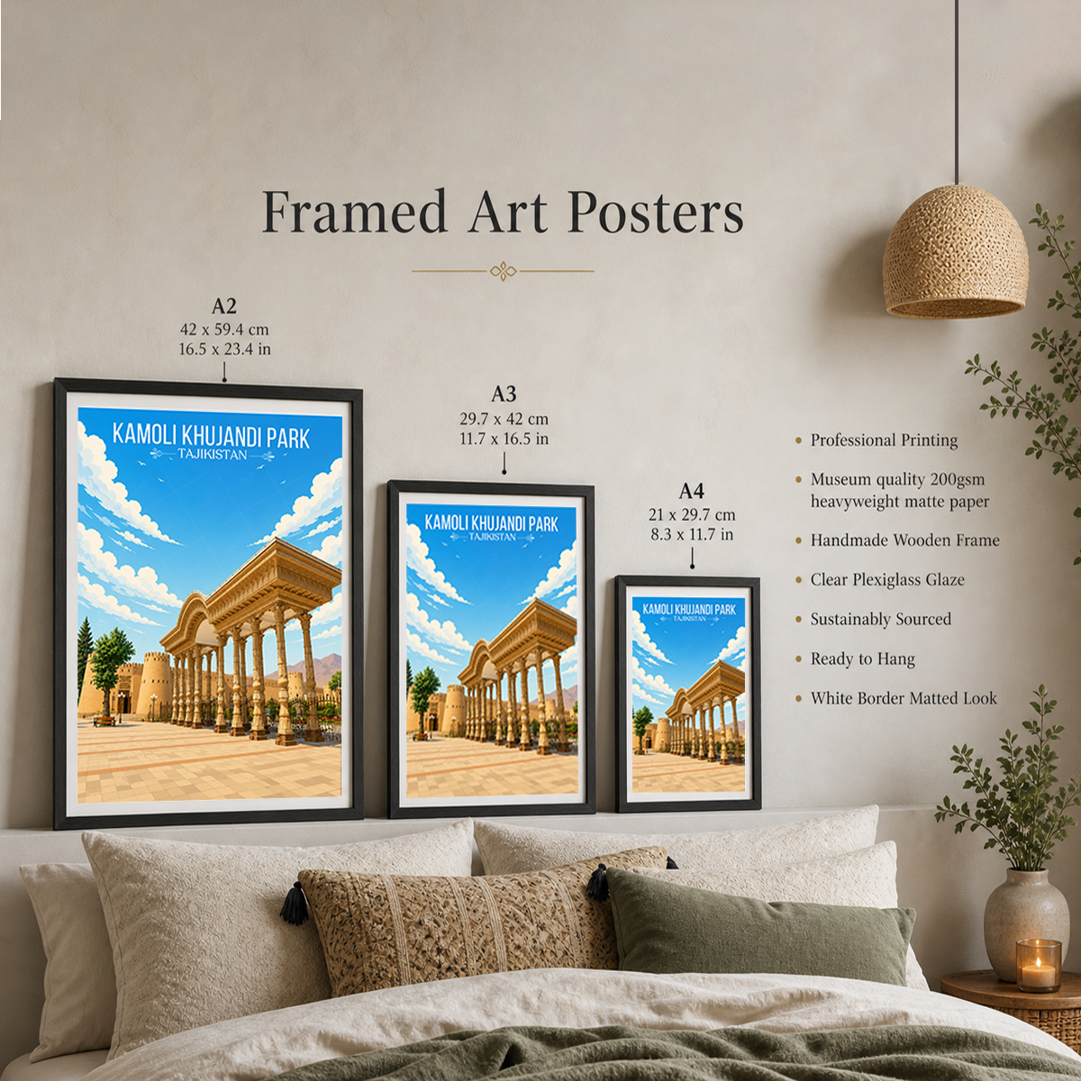 Kamoli Khujandi Park - Tajikistan - Travel Poster Print Modern Style Wall Art
