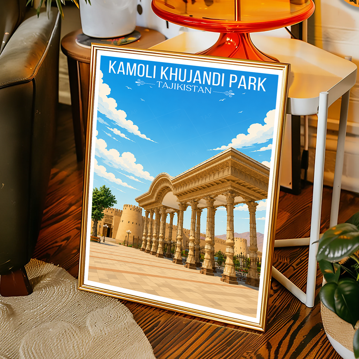Kamoli Khujandi Park - Tajikistan - Travel Poster Print Modern Style Wall Art