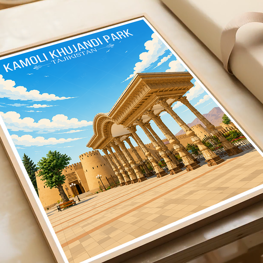 Kamoli Khujandi Park - Tajikistan - Travel Poster Print Modern Style Wall Art - Art Print - Travel Art Poster