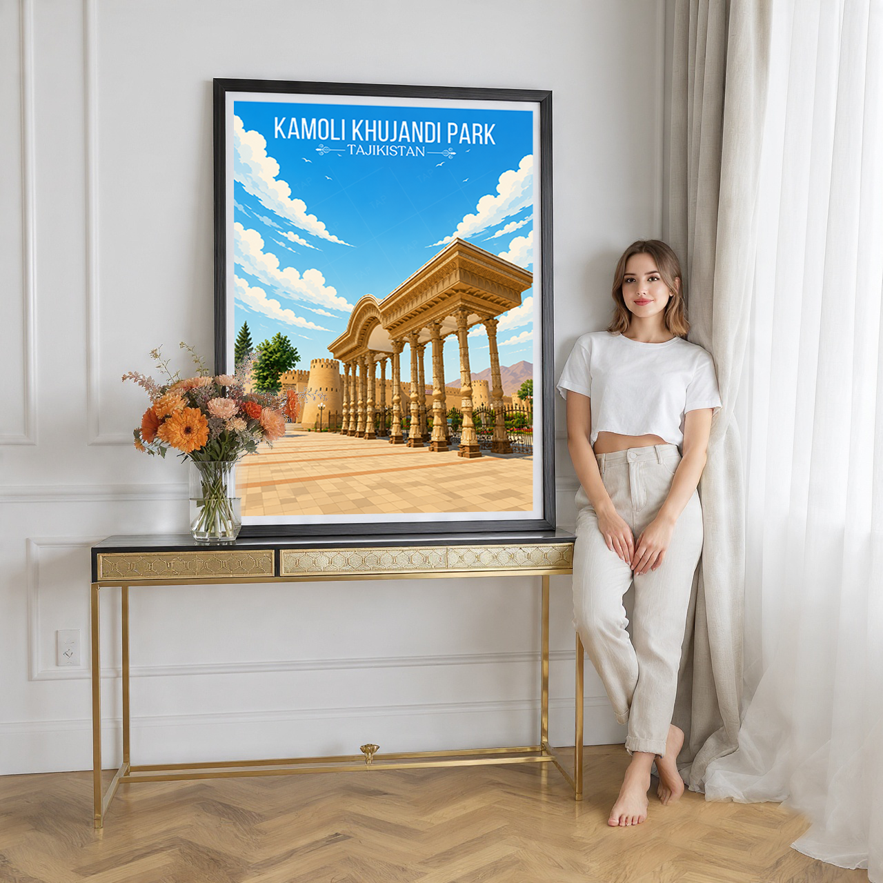 Kamoli Khujandi Park - Tajikistan - Travel Poster Print Modern Style Wall Art