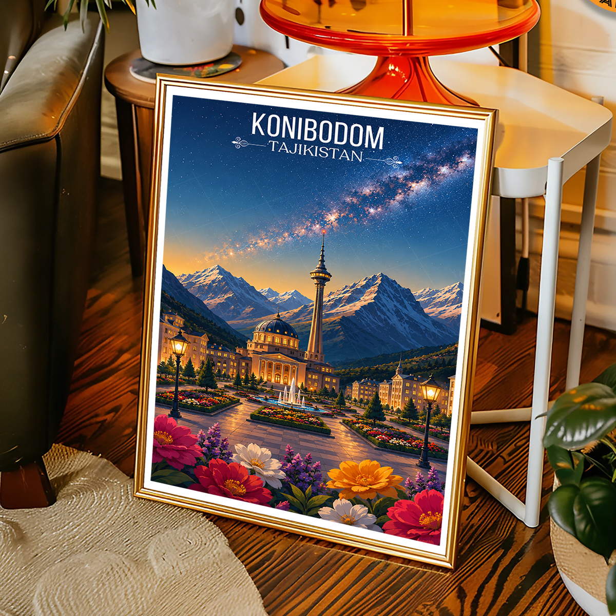 Konibodom - Tajikistan - Travel Poster Print Modern Style Wall Art