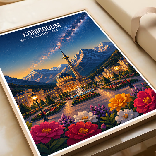 Konibodom - Tajikistan - Travel Poster Print Modern Style Wall Art - Art Print - Travel Art Poster