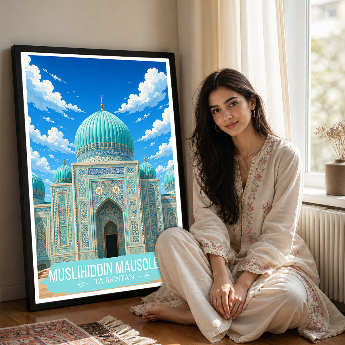 Muslihiddin Mausoleum - Tajikistan - Travel Poster Print Modern Style Wall Art