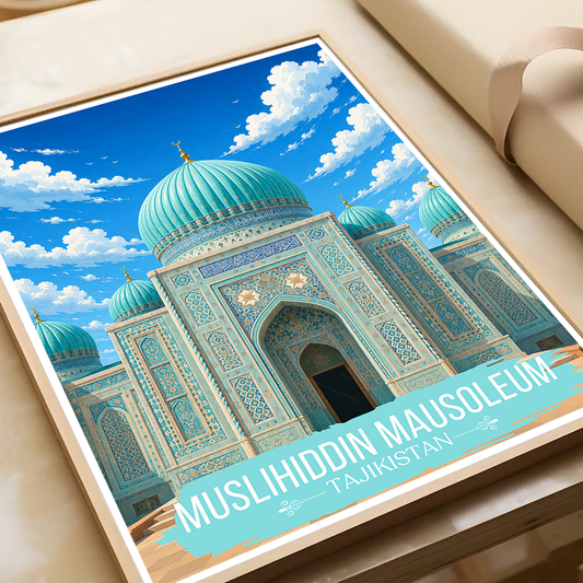 Muslihiddin Mausoleum - Tajikistan - Travel Poster Print Modern Style Wall Art - Art Print - Travel Art Poster