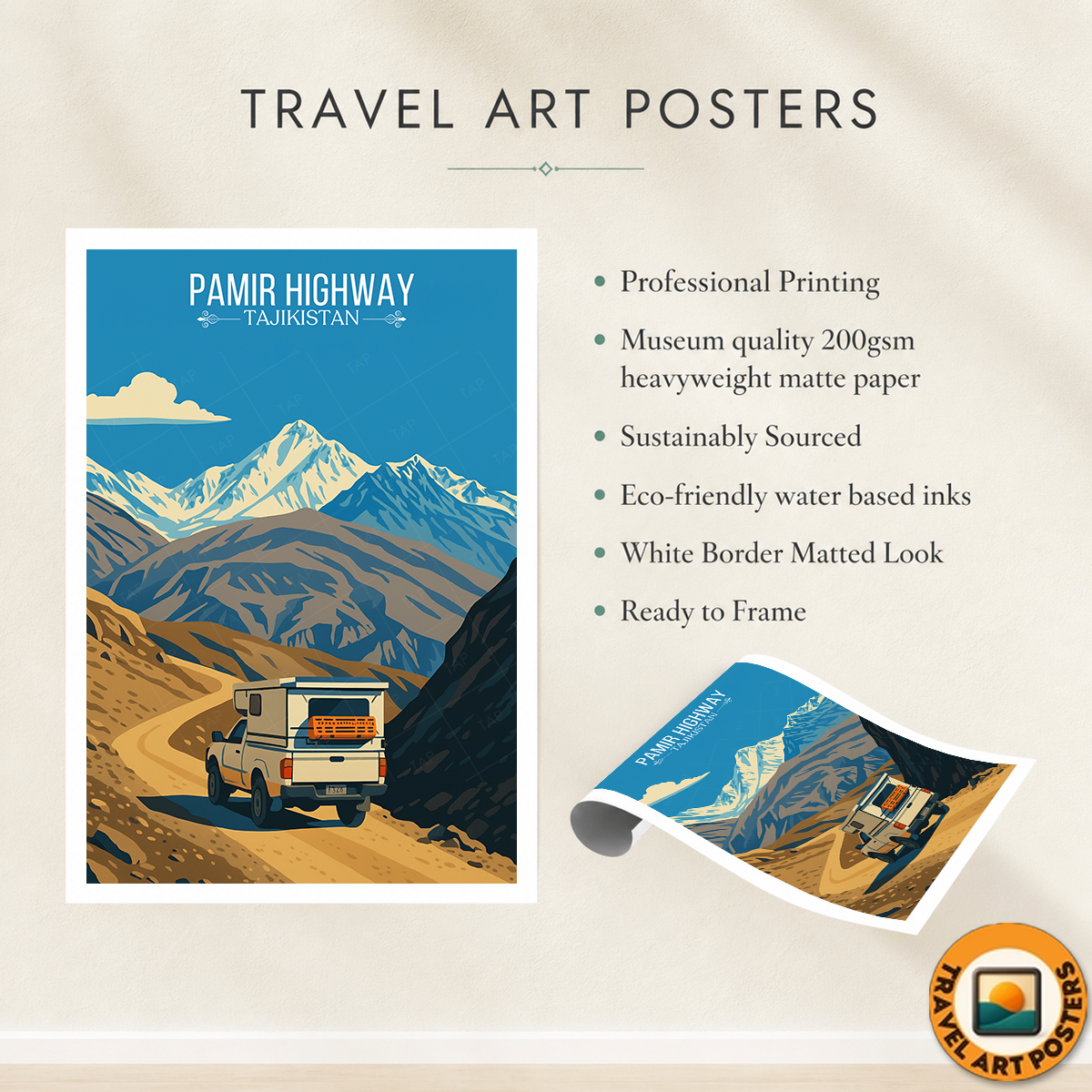 Pamir Highway - Tajikistan - Travel Poster Print Modern Style Wall Art
