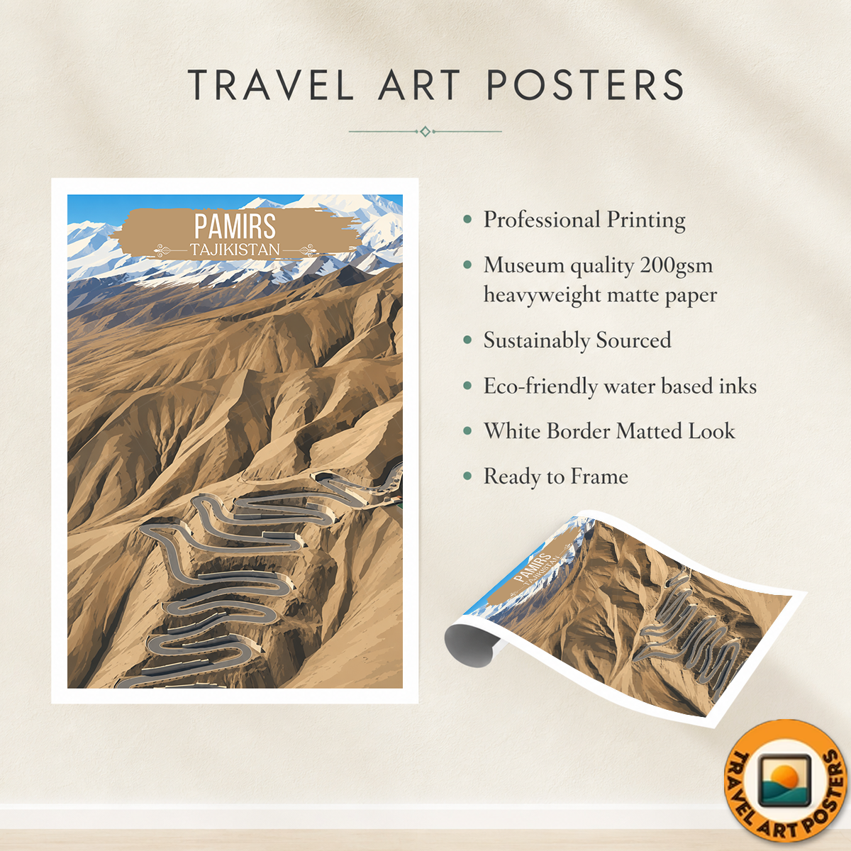 Pamirs - Tajikistan - Travel Poster Print Modern Style Wall Art