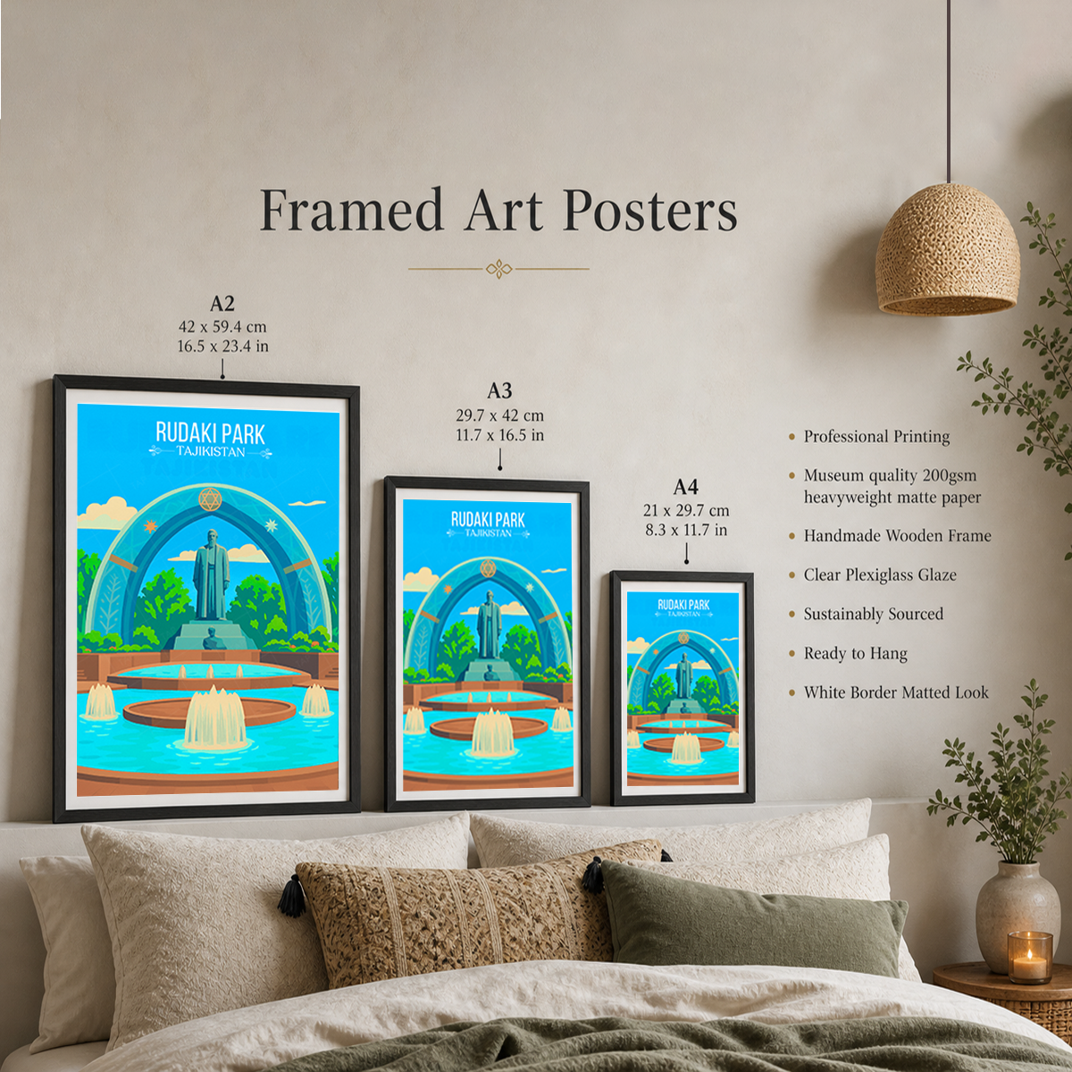 Rudaki Park - Tajikistan - Travel Poster Print Modern Style Wall Art