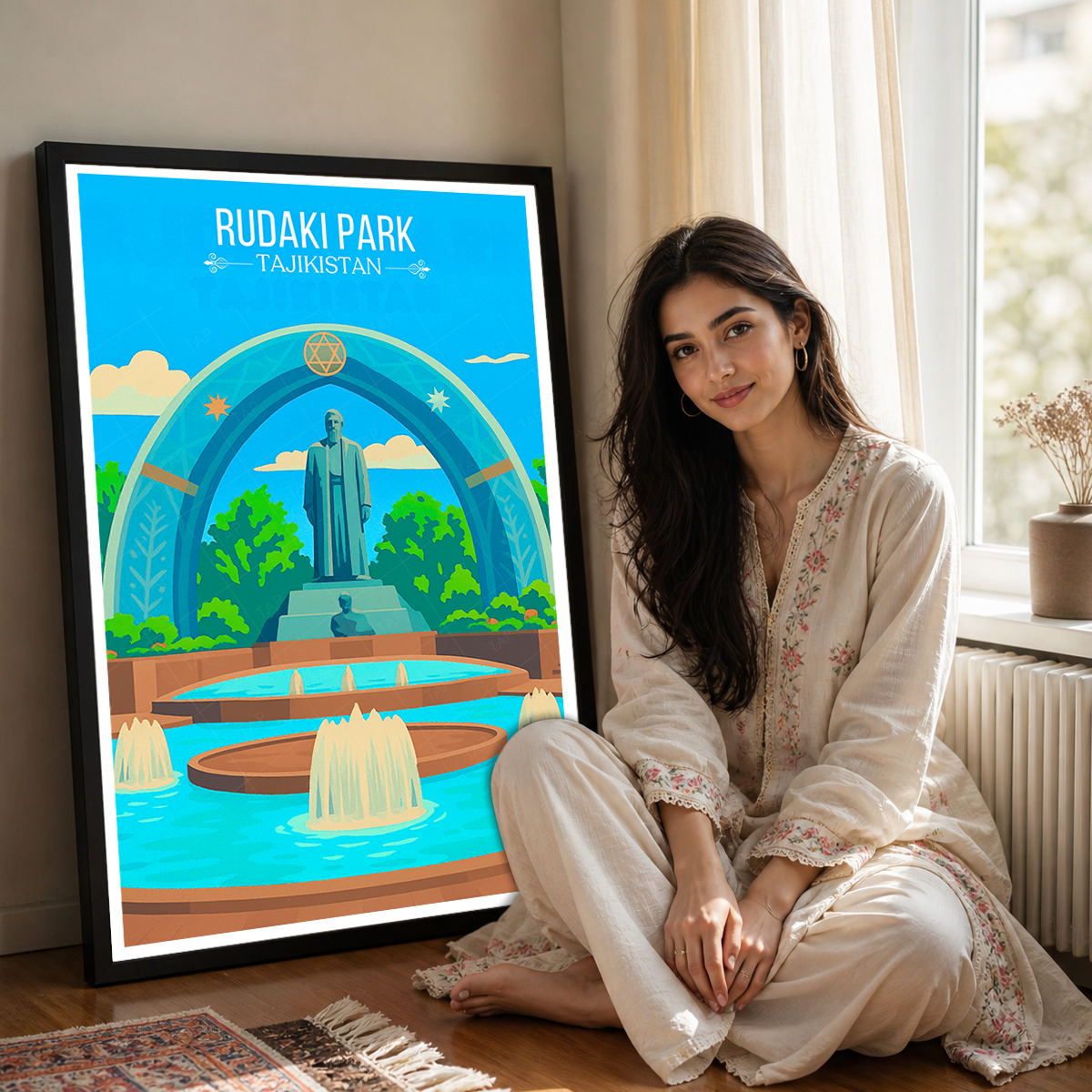 Rudaki Park - Tajikistan - Travel Poster Print Modern Style Wall Art