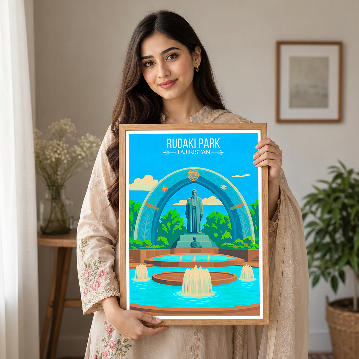 Rudaki Park - Tajikistan - Travel Poster Print Modern Style Wall Art