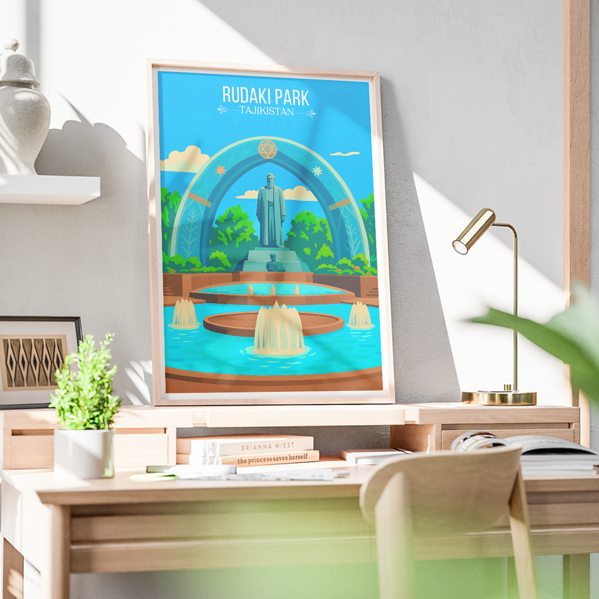 Rudaki Park - Tajikistan - Travel Poster Print Modern Style Wall Art