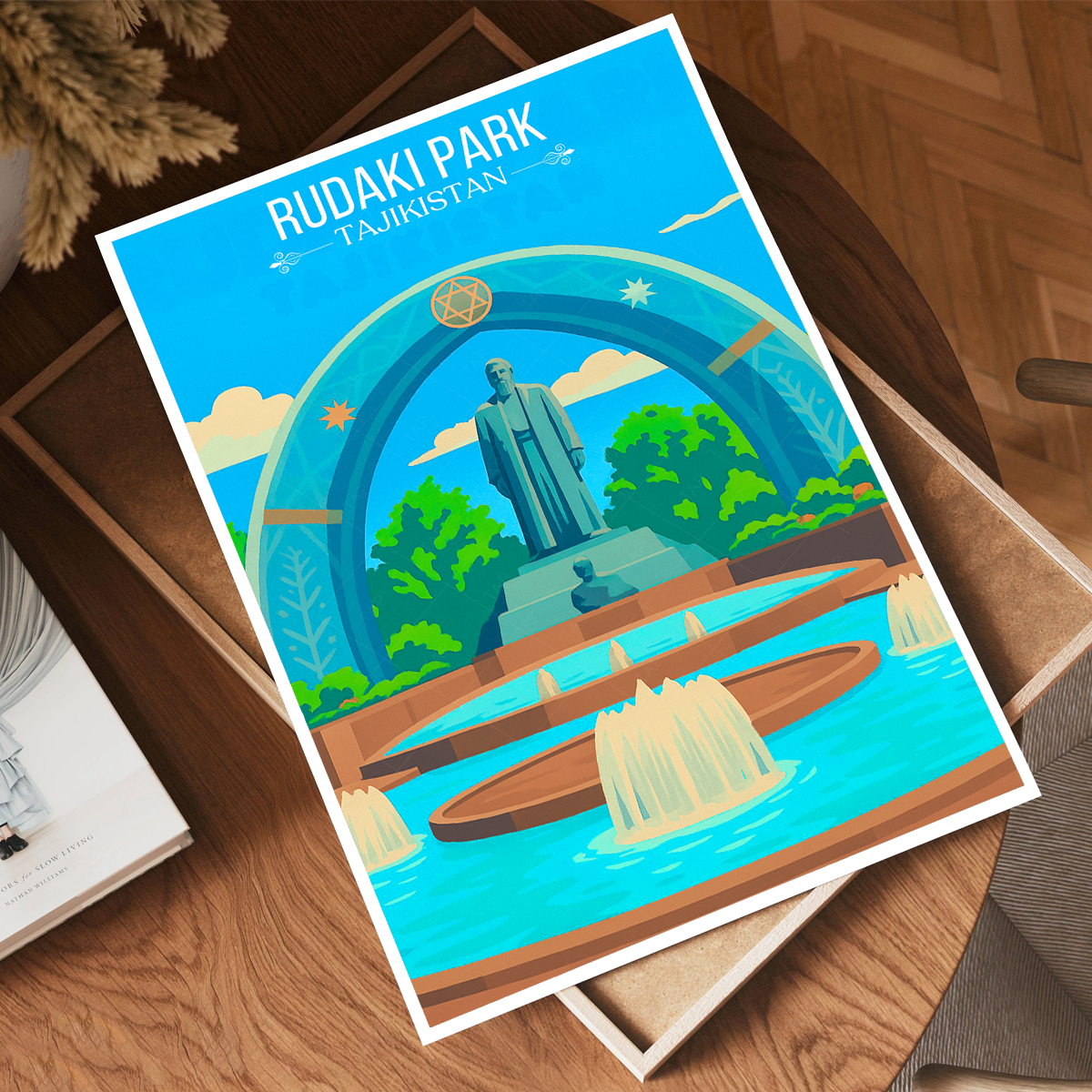 Rudaki Park - Tajikistan - Travel Poster Print Modern Style Wall Art