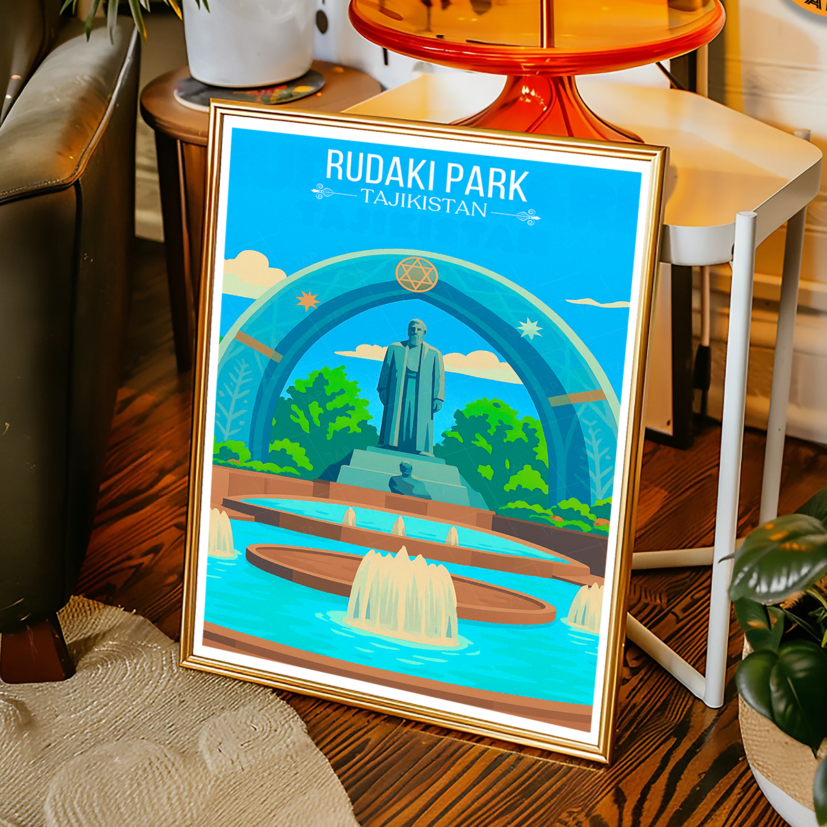 Rudaki Park - Tajikistan - Travel Poster Print Modern Style Wall Art