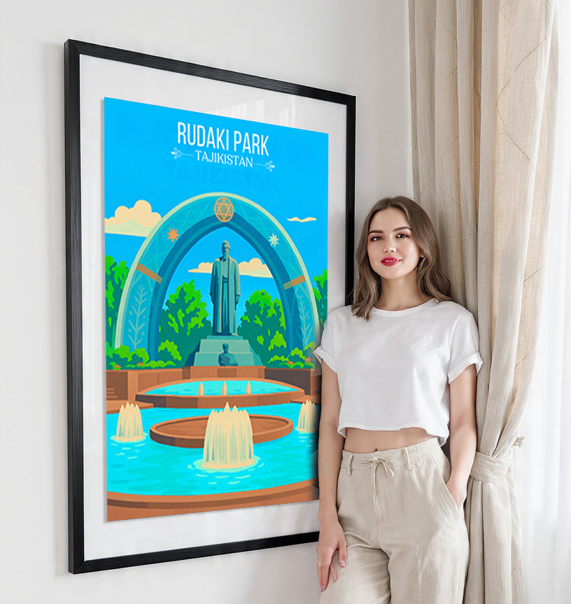 Rudaki Park - Tajikistan - Travel Poster Print Modern Style Wall Art
