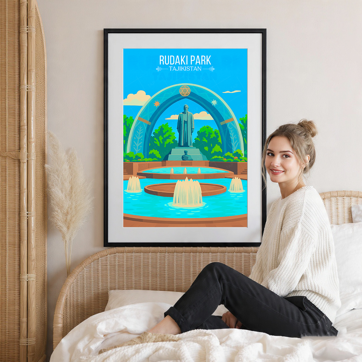 Rudaki Park - Tajikistan - Travel Poster Print Modern Style Wall Art
