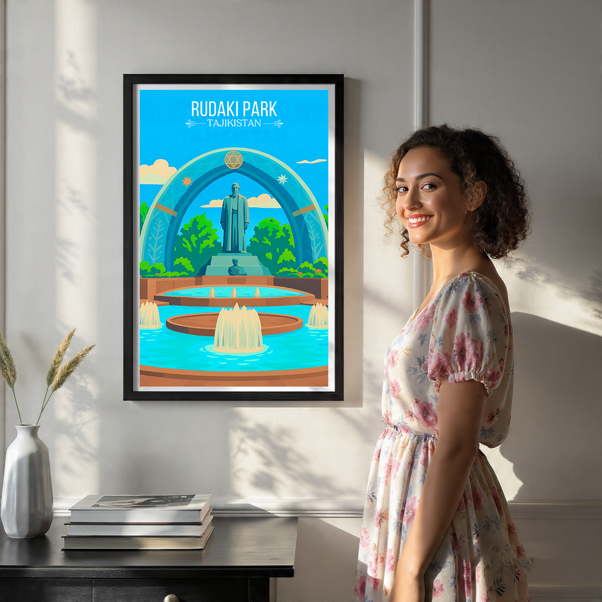 Rudaki Park - Tajikistan - Travel Poster Print Modern Style Wall Art