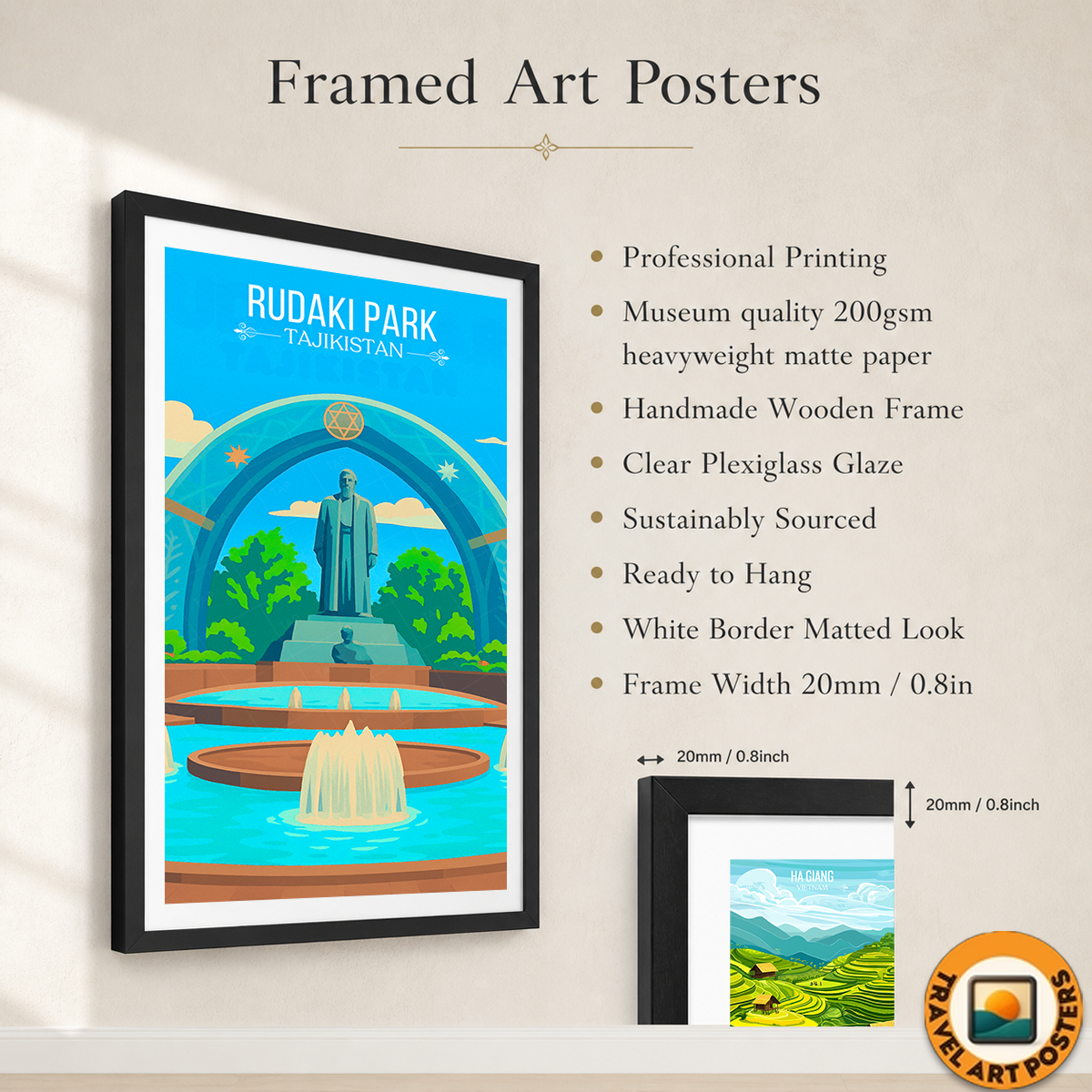 Rudaki Park - Tajikistan - Travel Poster Print Modern Style Wall Art