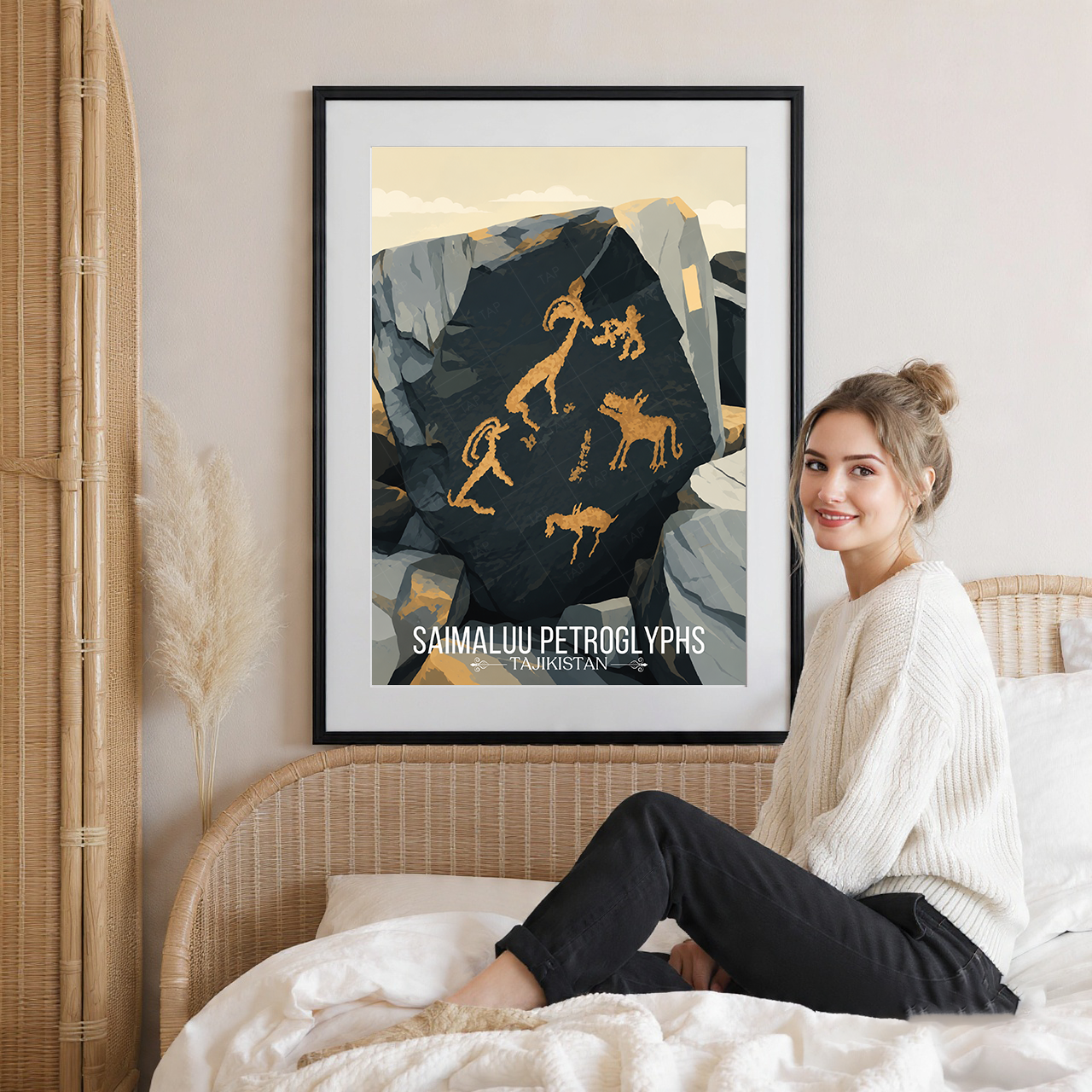 Saimaluu Petroglyphs - Tajikistan - Travel Poster Print Modern Style Wall Art