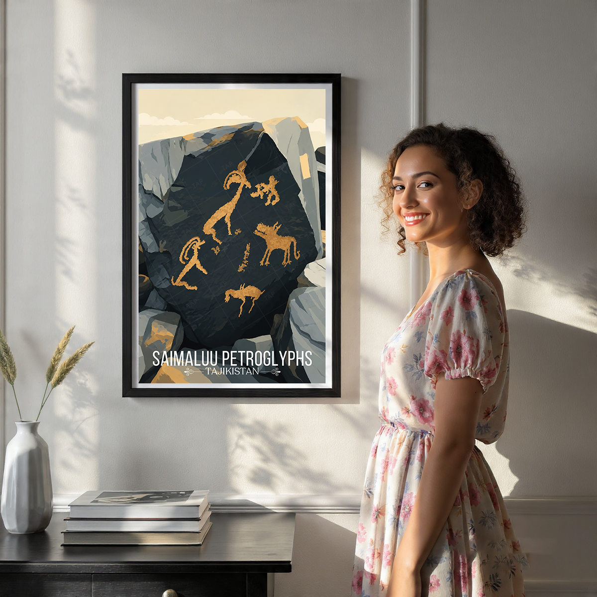 Saimaluu Petroglyphs - Tajikistan - Travel Poster Print Modern Style Wall Art