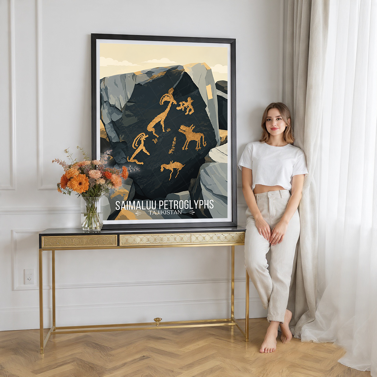 Saimaluu Petroglyphs - Tajikistan - Travel Poster Print Modern Style Wall Art