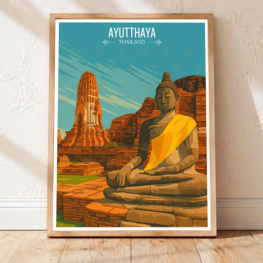 Ayutthaya - Thailand - Travel Poster Vintage Style Wall Art Print - Art Print - Travel Art Poster