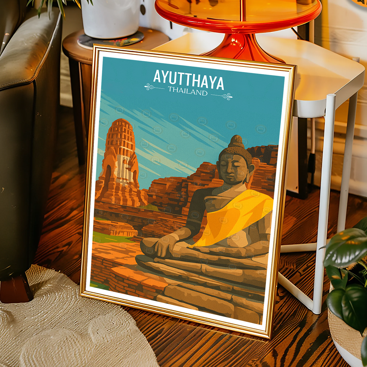 Ayutthaya - Thailand - Travel Poster Vintage Style Wall Art Print - Art Print - Travel Art Poster